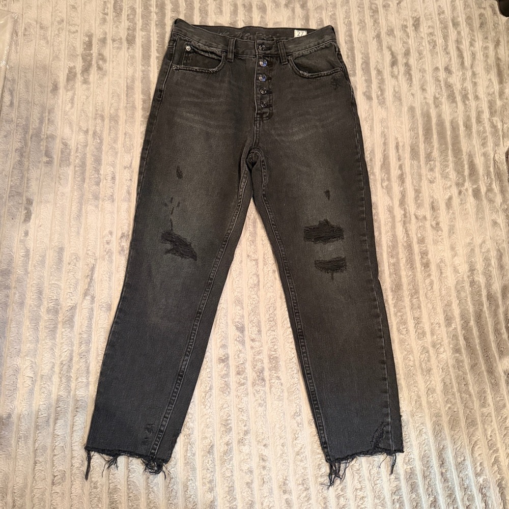 We The Free Free People High Rise Button Fly Distressed Straight Leg Jeans 27 - Picture 2 of 8